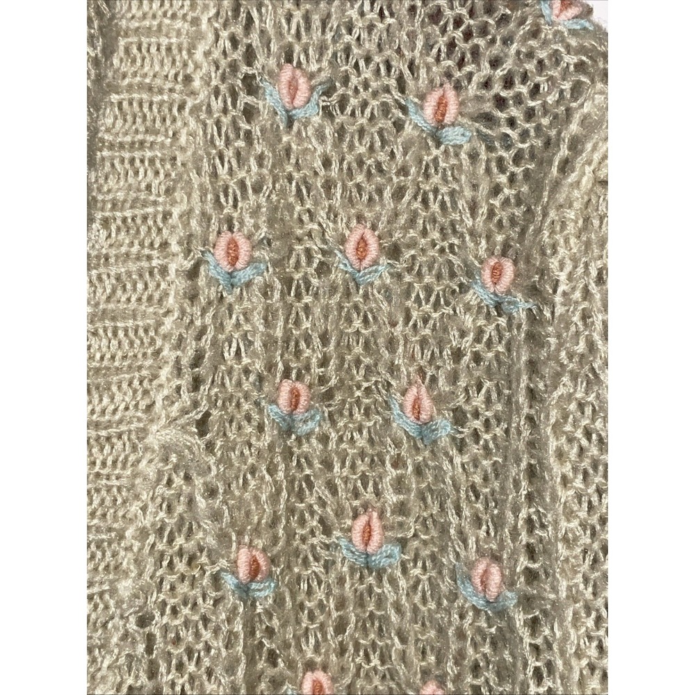 Vintage West Coast Connection Sweater Crop Cardigan Cream Acrylic Pink Flowers L